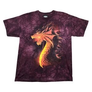 Vintage Y2K SkulBone Fire Dragon Graphic T-Shirt Tie Dye Tee Large